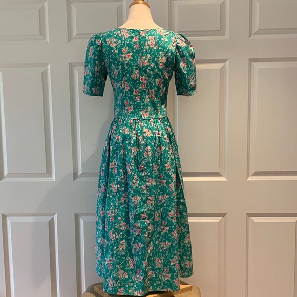Vintage SS turquoise and pink Laura Ashley cotton dress US 10 - Picture 3 of 11